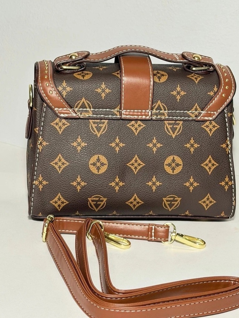 Brown & Gold Patterned Crossbody Bag